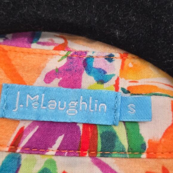 J.McLaughlin Parrot Print Button Down Shirt Sz S Tropical Orange Coastal Resort - Picture 3 of 8